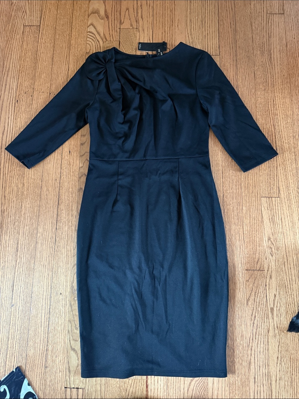 Elegant Black Midi Dress with Draped Neck - Unbranded